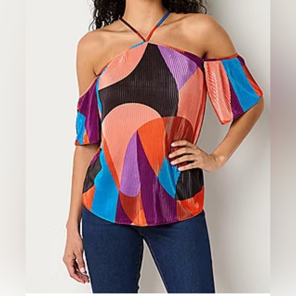 Bold Elements Womens Asymmetrical Neck Short Sleeve Blouse size Medium New - Picture 1 of 6